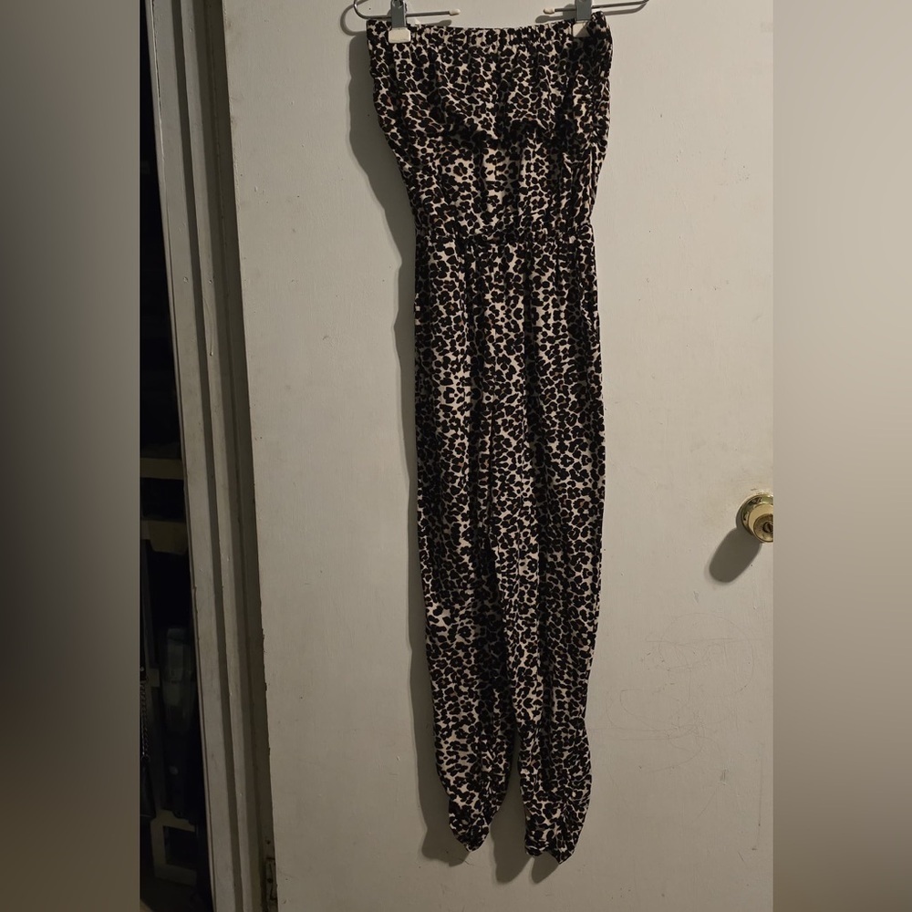 Almost Famous Animal Print Strapless Jumpsuit - Picture 2 of 16